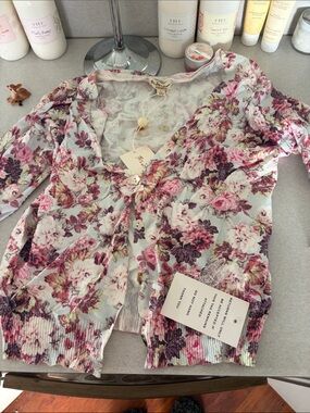 For Love & Lemons Pink and Purple Floral Button-Up Cardigan